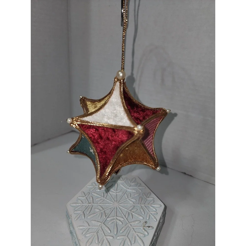 Vintage Handmade Christmas Tree Star Ornament fabrics‎ gold trim